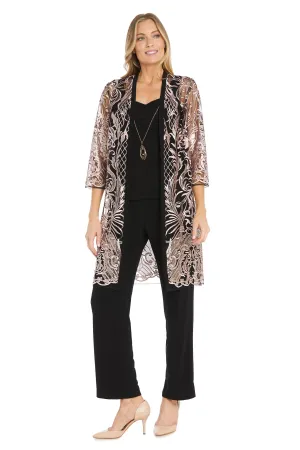 3PC Sequined Embroidered Lace Pantsuit Rose / Black