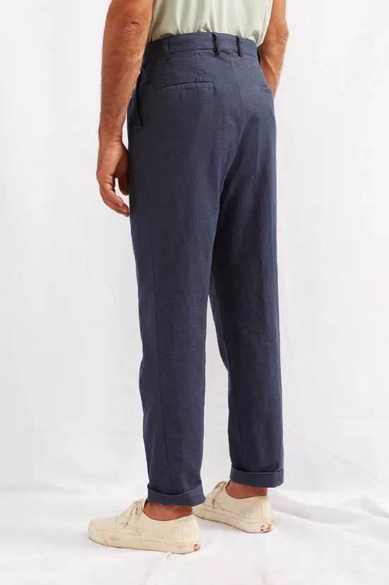A.B.C.L LUCIO COTTON LINEN PANT - NAVY DENIM