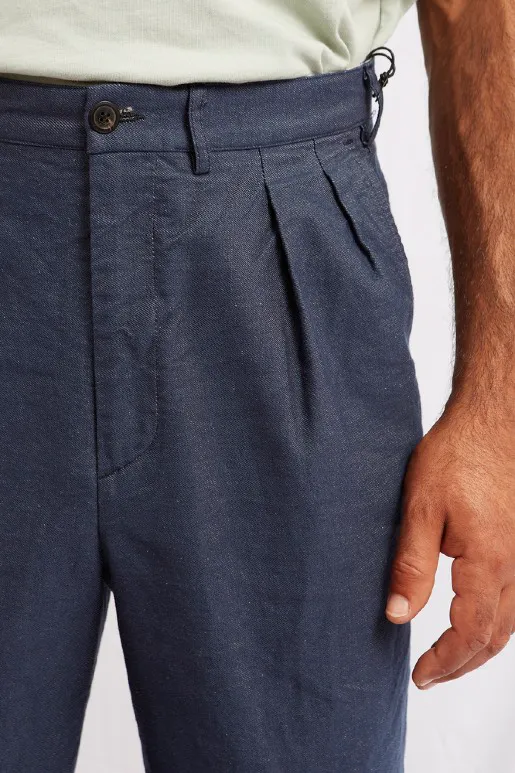 A.B.C.L LUCIO COTTON LINEN PANT - NAVY DENIM