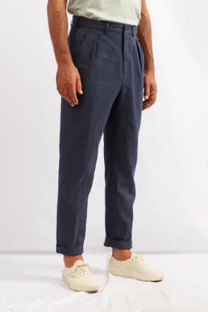 A.B.C.L LUCIO COTTON LINEN PANT - NAVY DENIM