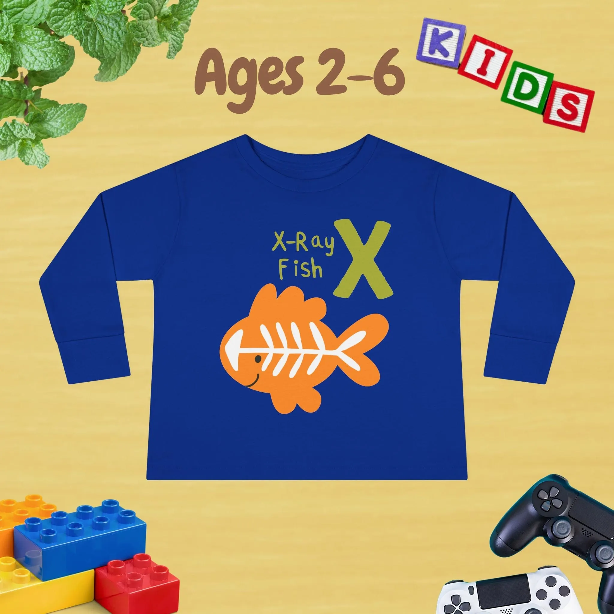 Animal Alphabet X for X-ray Fish Unisex Kids Sweater Toddler Long Sleeve Tee Ages 2-6 - 100% Cotton Spring and Fall Kids Sweatshirt