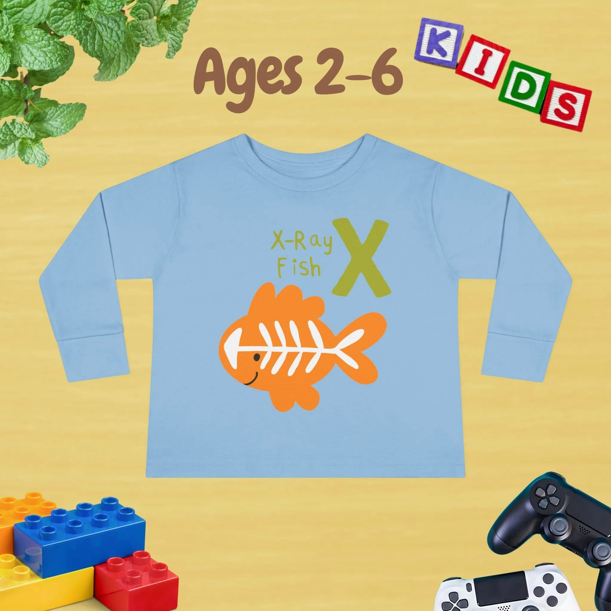 Animal Alphabet X for X-ray Fish Unisex Kids Sweater Toddler Long Sleeve Tee Ages 2-6 - 100% Cotton Spring and Fall Kids Sweatshirt