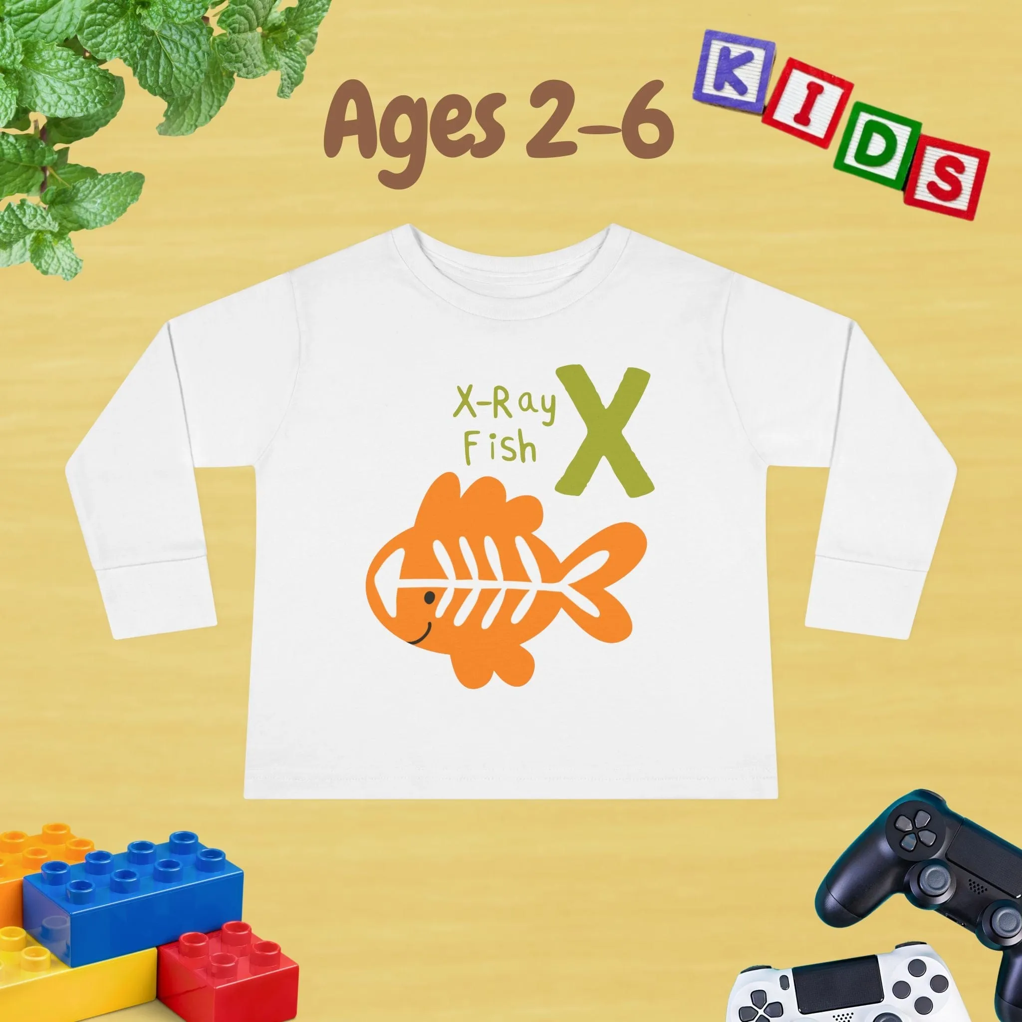 Animal Alphabet X for X-ray Fish Unisex Kids Sweater Toddler Long Sleeve Tee Ages 2-6 - 100% Cotton Spring and Fall Kids Sweatshirt