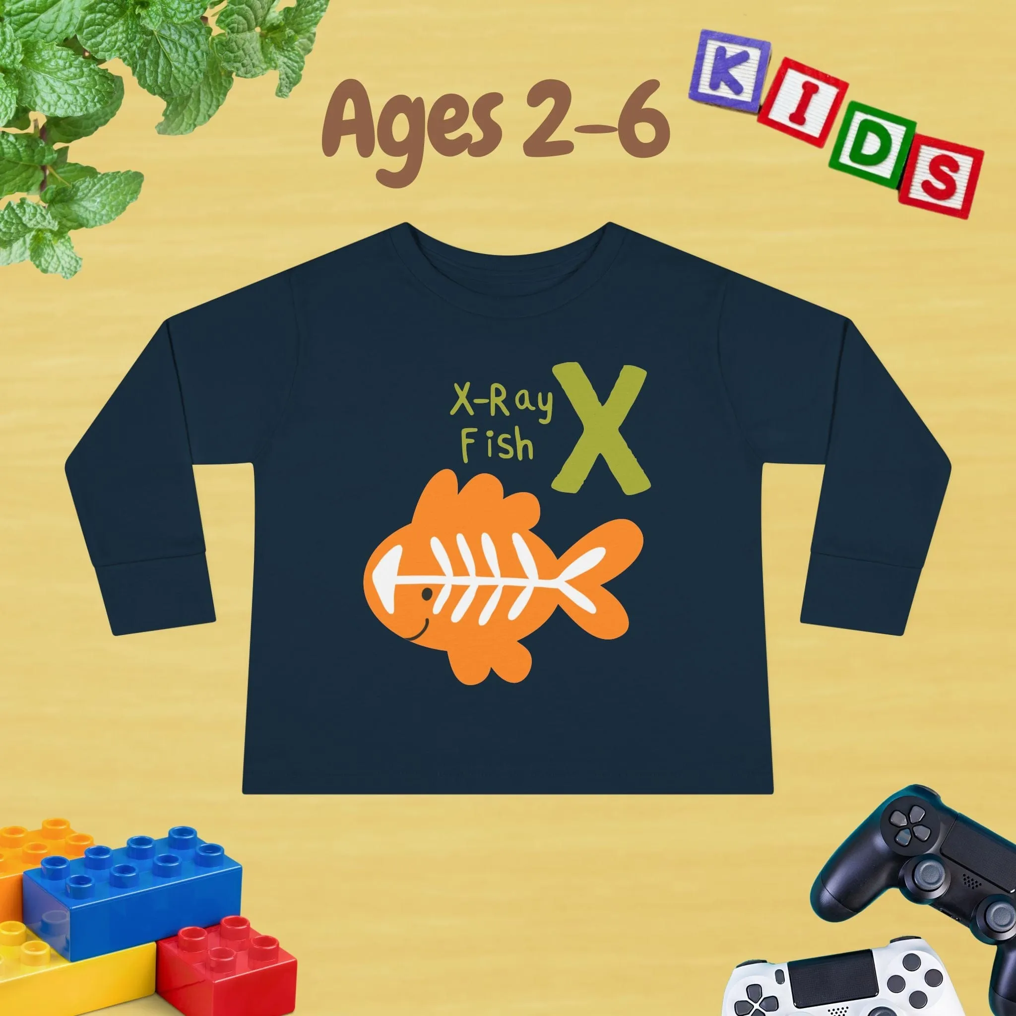 Animal Alphabet X for X-ray Fish Unisex Kids Sweater Toddler Long Sleeve Tee Ages 2-6 - 100% Cotton Spring and Fall Kids Sweatshirt