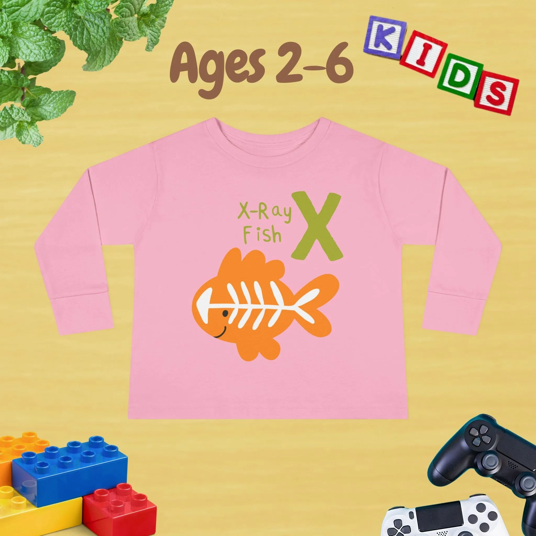 Animal Alphabet X for X-ray Fish Unisex Kids Sweater Toddler Long Sleeve Tee Ages 2-6 - 100% Cotton Spring and Fall Kids Sweatshirt