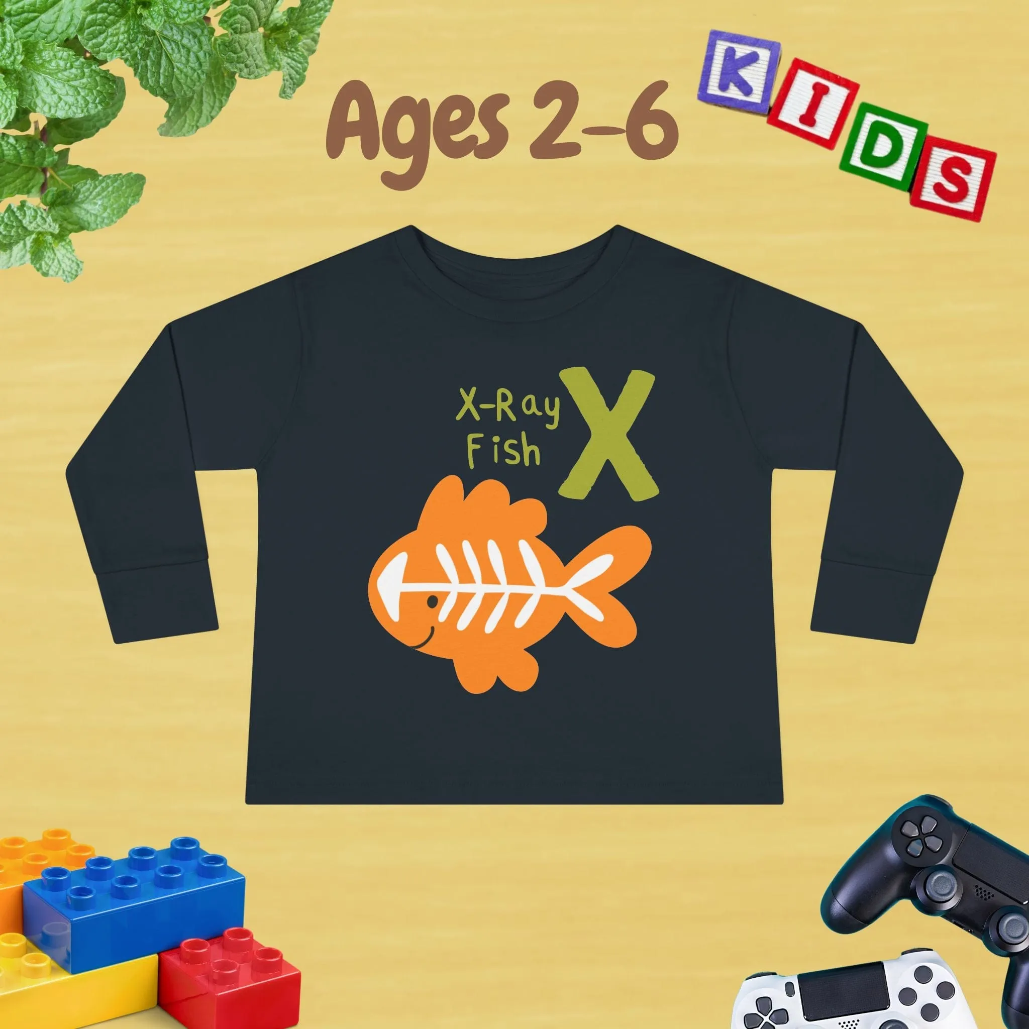 Animal Alphabet X for X-ray Fish Unisex Kids Sweater Toddler Long Sleeve Tee Ages 2-6 - 100% Cotton Spring and Fall Kids Sweatshirt