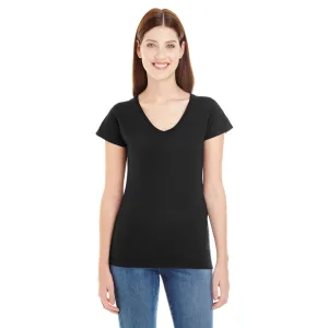 Anvil Women's Black Lightweight Fitted V-Neck Tee