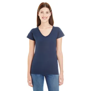 Anvil Women's Navy Lightweight Fitted V-Neck Tee