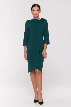 Asymmetrical cowl neck green dress
