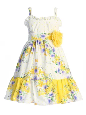 Big Girls Yellow Floral Ruffle Plus Size Cotton Dress, Sizes 14.5-20.5