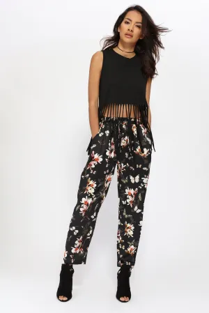 Black Butterfly Print Pant
