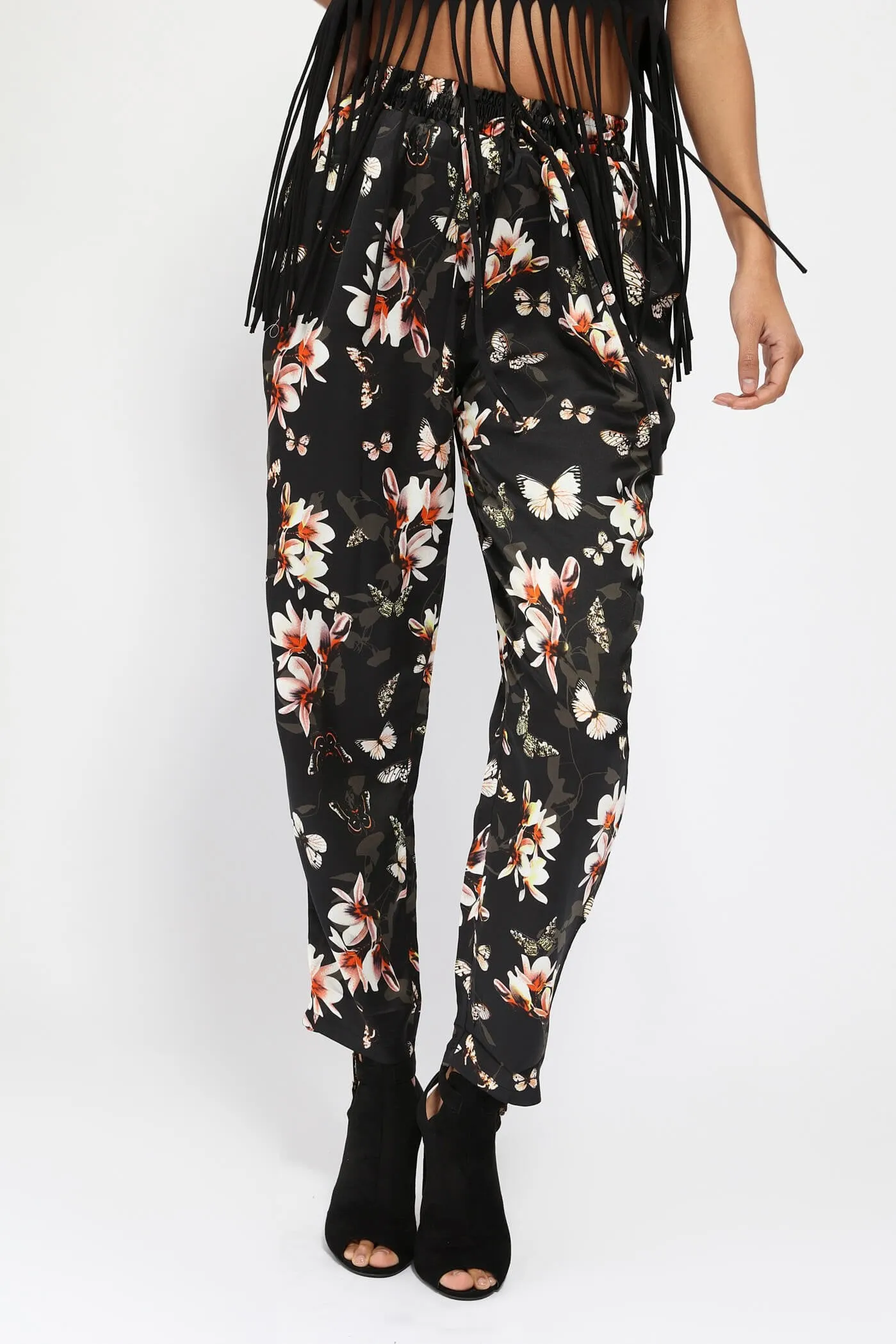 Black Butterfly Print Pant