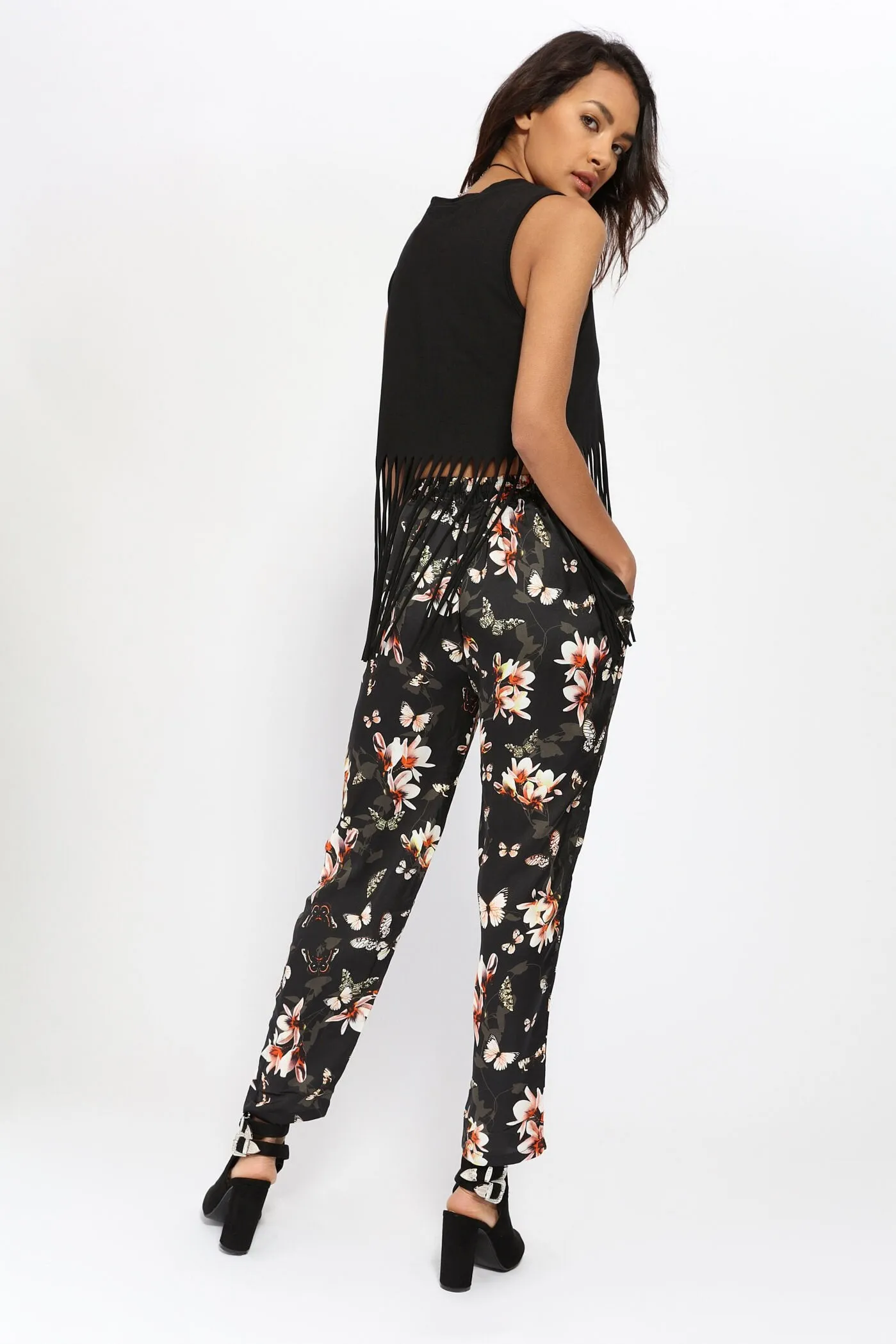 Black Butterfly Print Pant