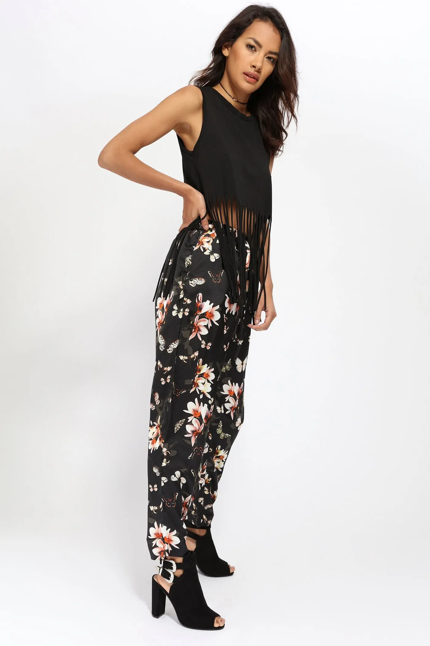 Black Butterfly Print Pant