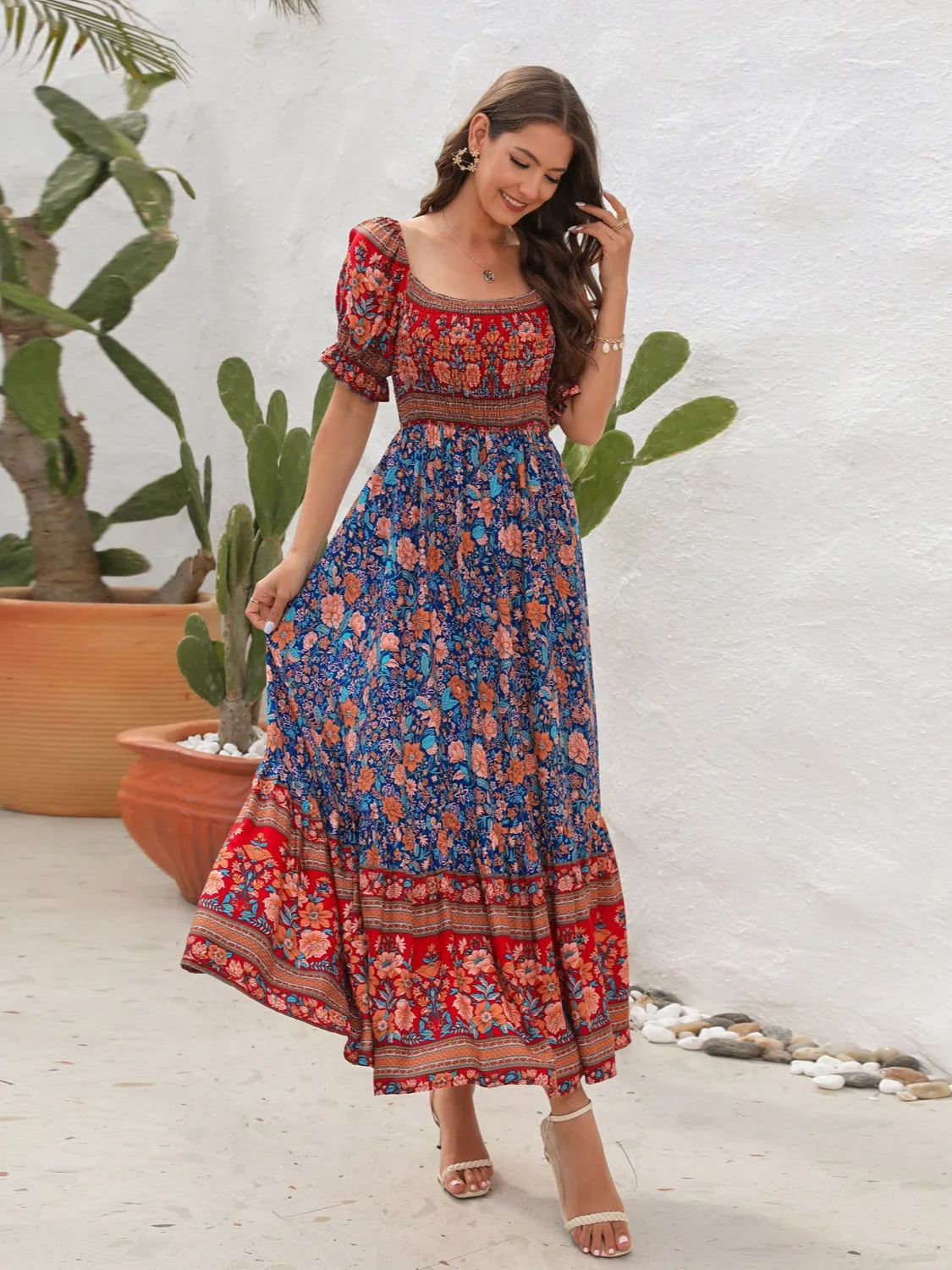 Blossom Ballet Flounce Sleeve Midi Dress