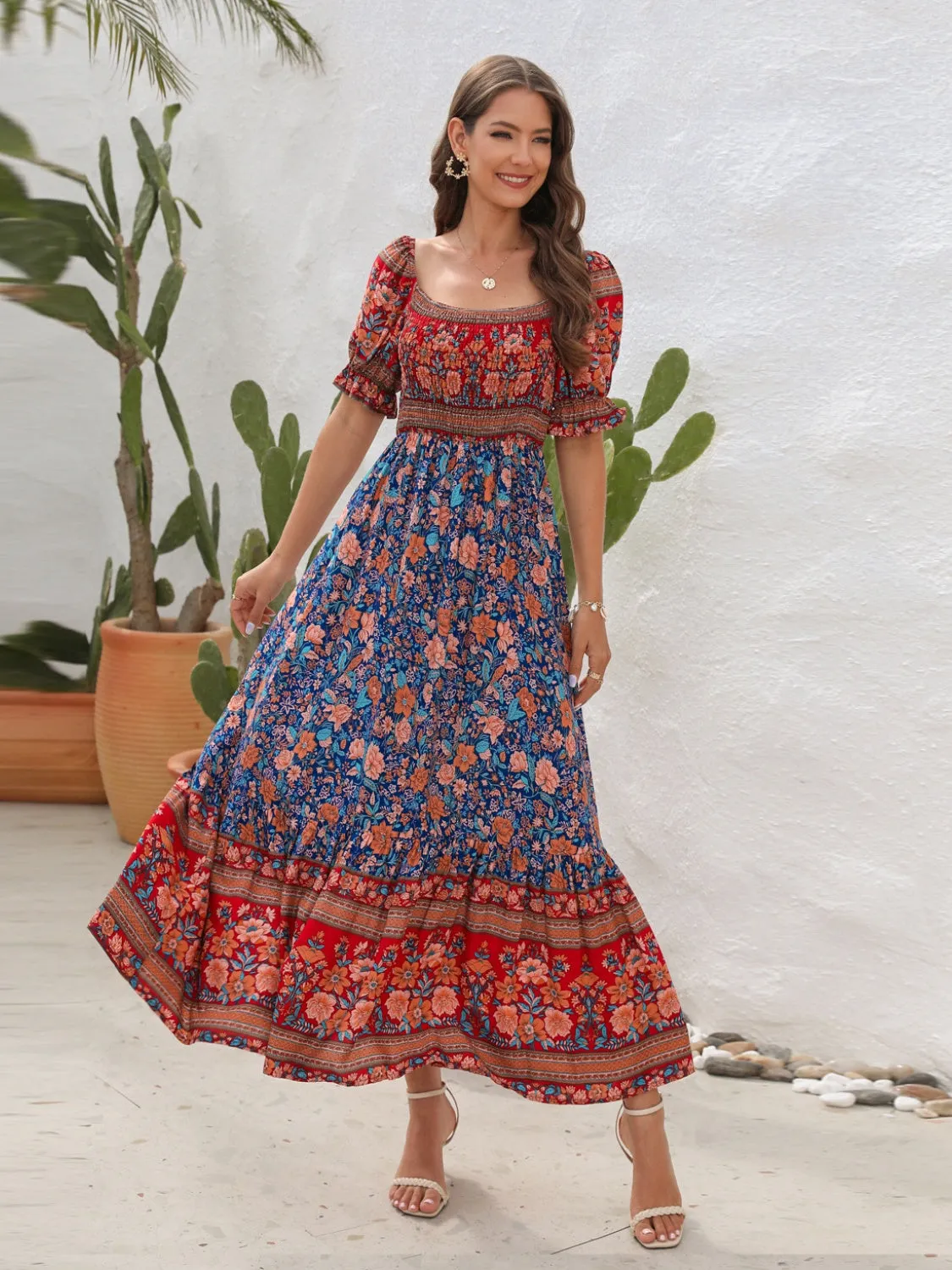 Blossom Ballet Flounce Sleeve Midi Dress