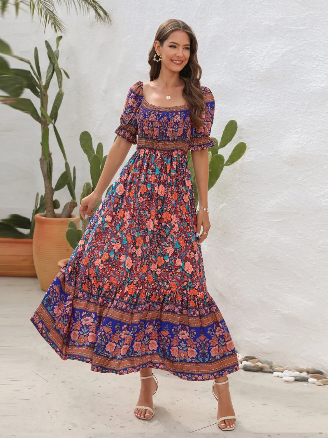 Blossom Ballet Flounce Sleeve Midi Dress