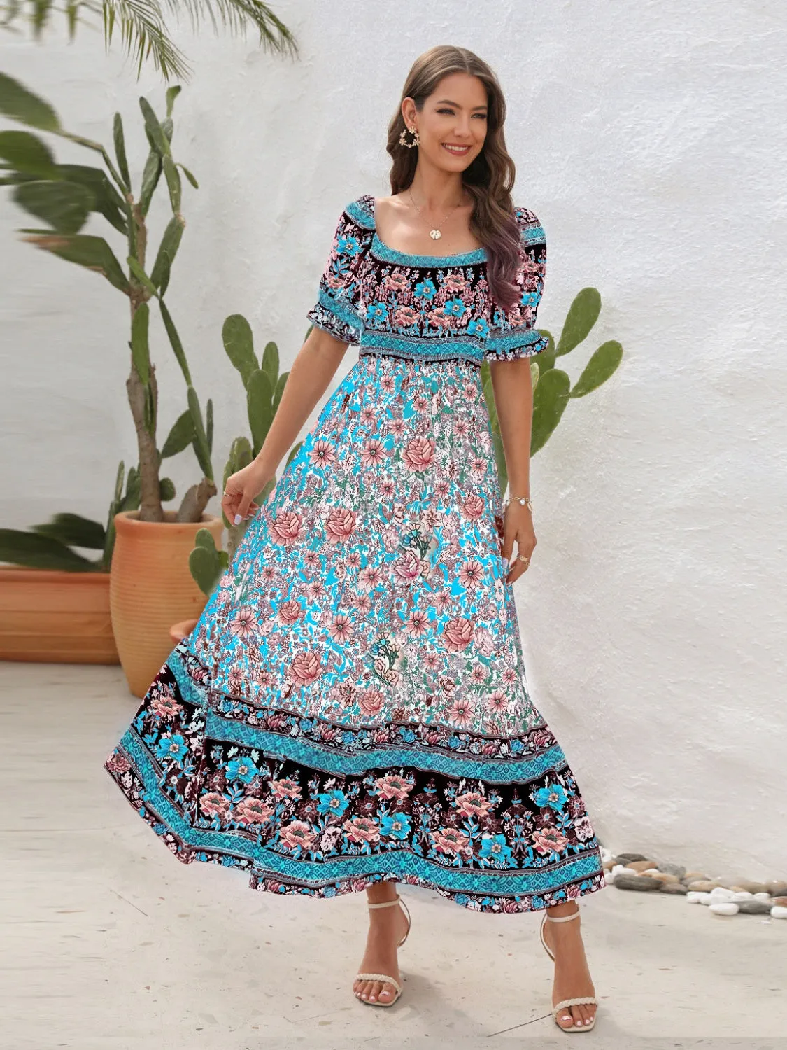 Blossom Ballet Flounce Sleeve Midi Dress