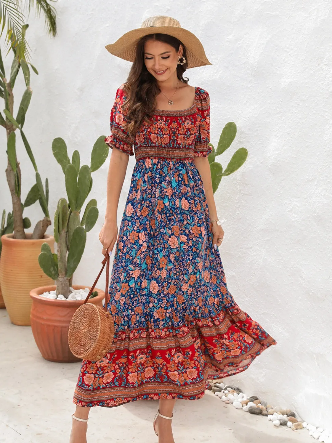 Blossom Ballet Flounce Sleeve Midi Dress