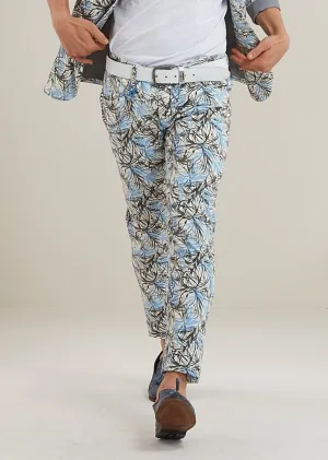 Blue Floral Stretch Cotton Pants