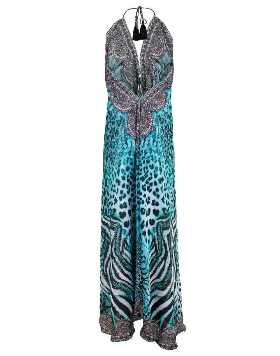 Blue Hawaii V-Neck Long Halter Dress