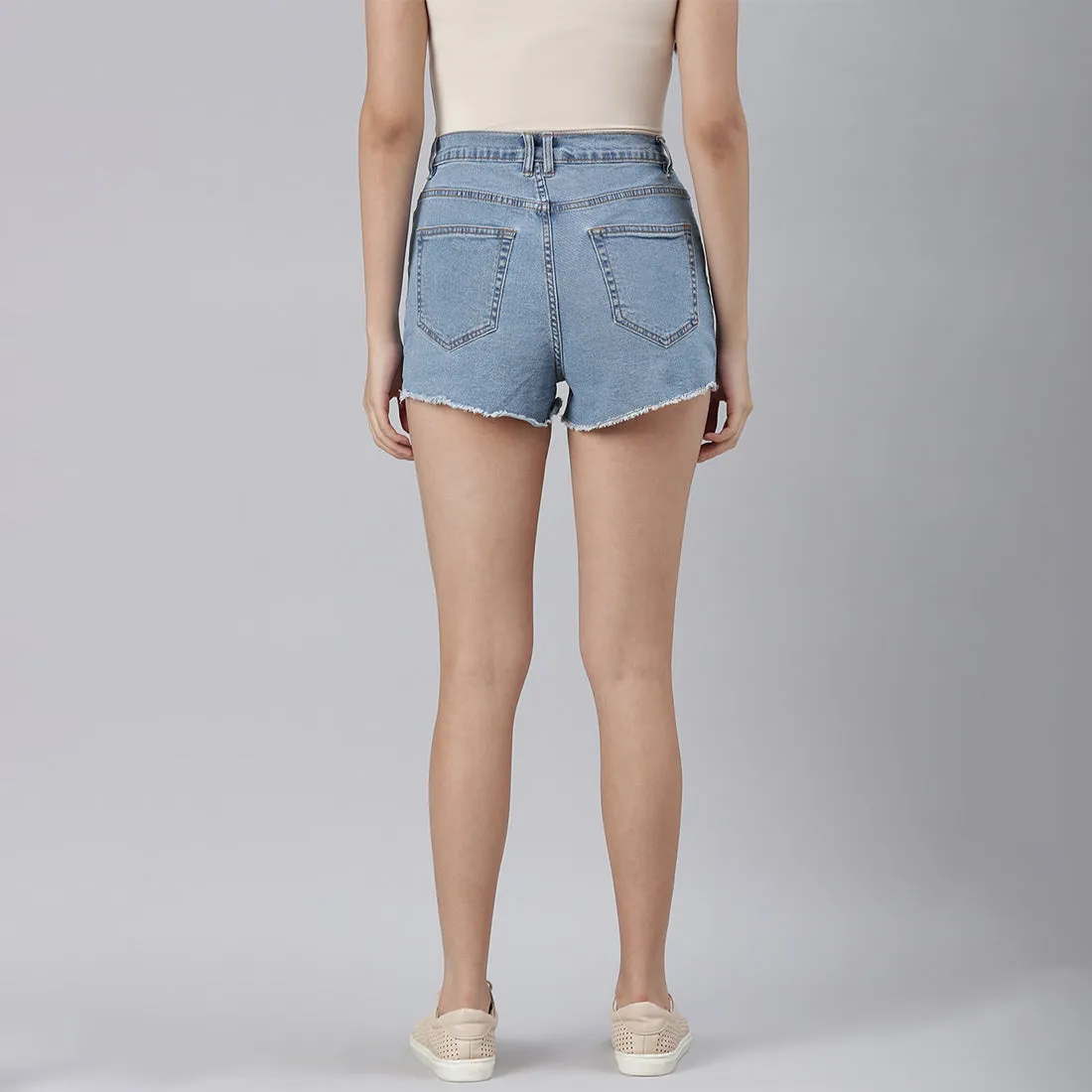 Blue High Waist Raw Hem Shorts