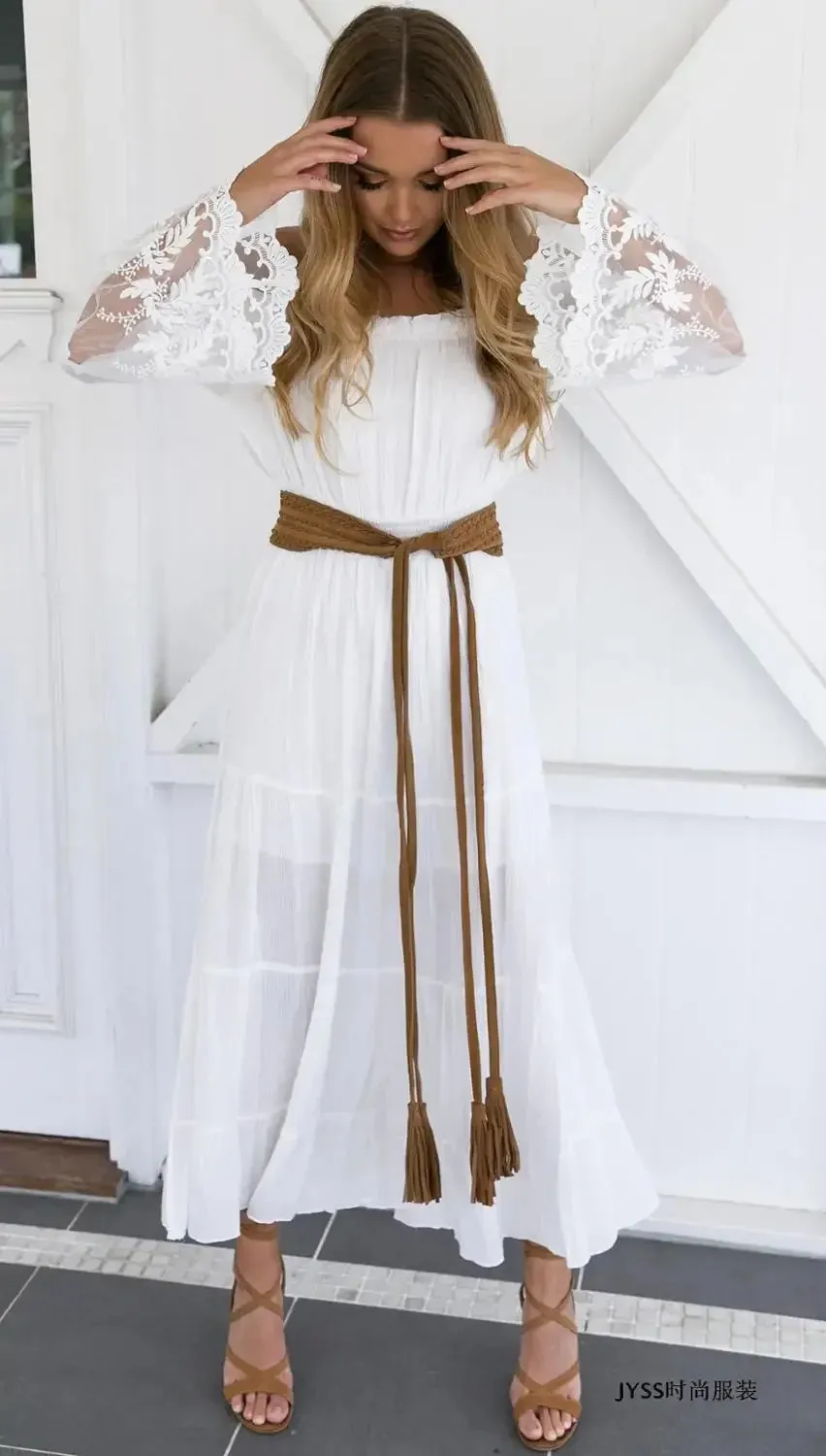 Boho White Elegant Off The Shoulder Beach Sundress