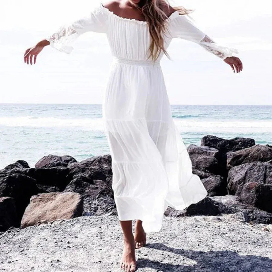 Boho White Elegant Off The Shoulder Beach Sundress