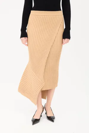 Brown Ribbed Knit Elevated Midi Skirt