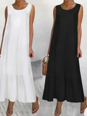 Casual Dress Shift Dress Maxi long Dress Black White Sleeveless Pure Color Summer Spring Crew Neck Fashion Vacation Summer Dress Spring Dress  S M L XL XXL 3XL for Women