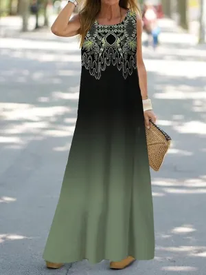 Casual Dress Shift Dress Tank Dress Floral Ombre Print Crew Neck Long Dress Maxi Dress Fashion Streetwear Outdoor Daily Sleeveless Loose Fit Black Royal Blue Blue Summer Spring S M L XL XXL for Women