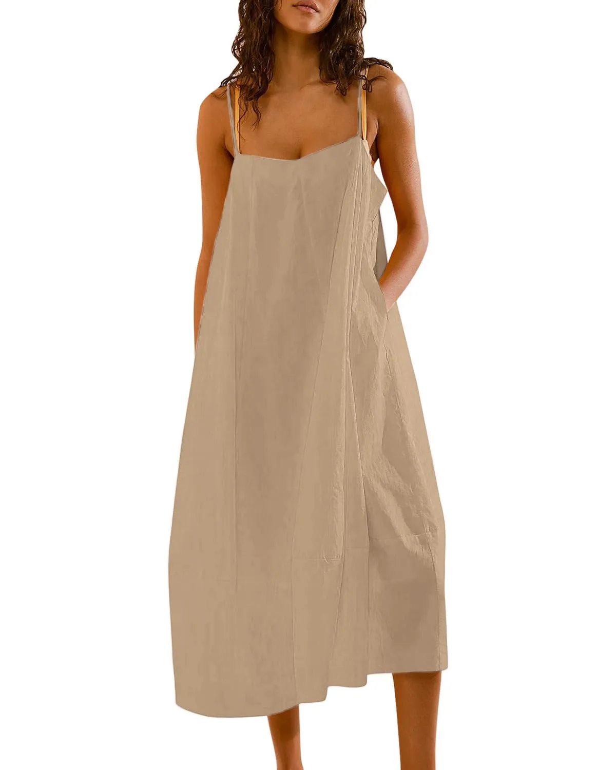 Chouyatou Womens Summer Dresses Sleeveless Spaghetti Strap Lounge Dress Flowy A-Line Midi Dress