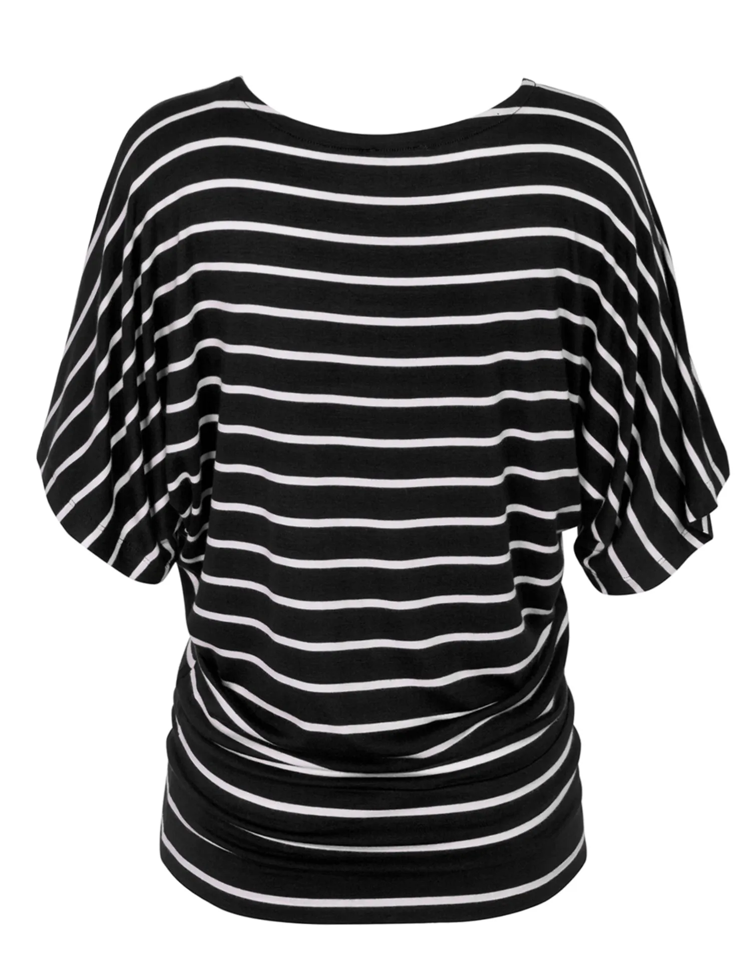 [Clearance] Womens Round Neck Striped Dolman Sleeve Casual Drape Top T-Shirt