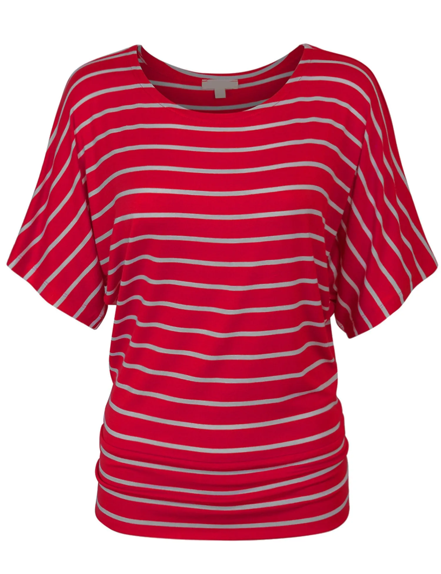 [Clearance] Womens Round Neck Striped Dolman Sleeve Casual Drape Top T-Shirt