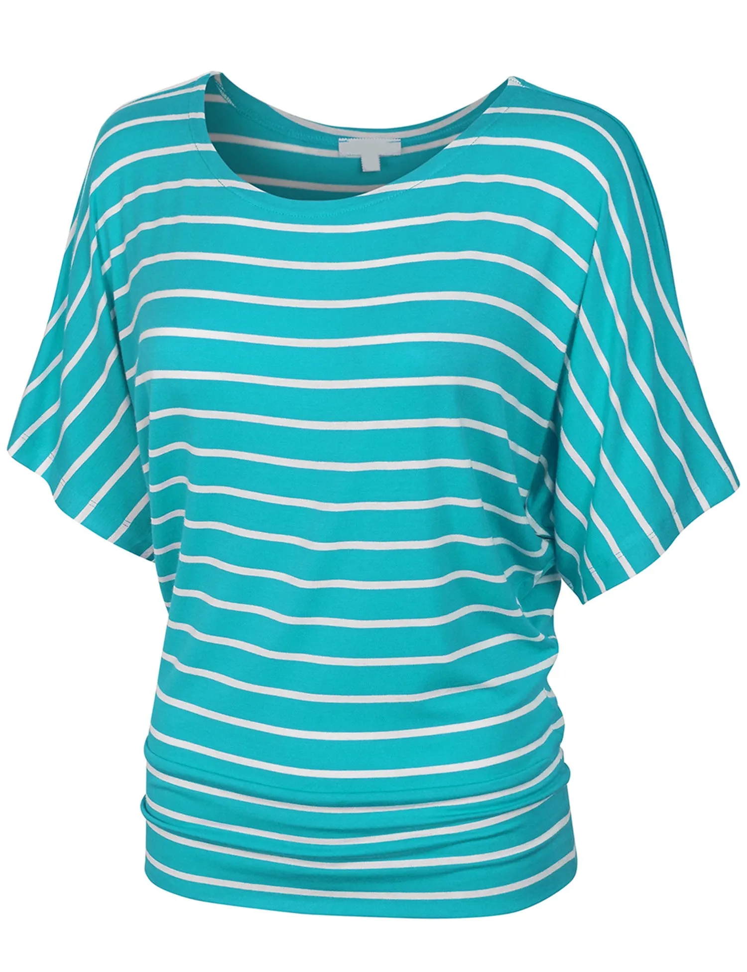 [Clearance] Womens Round Neck Striped Dolman Sleeve Casual Drape Top T-Shirt