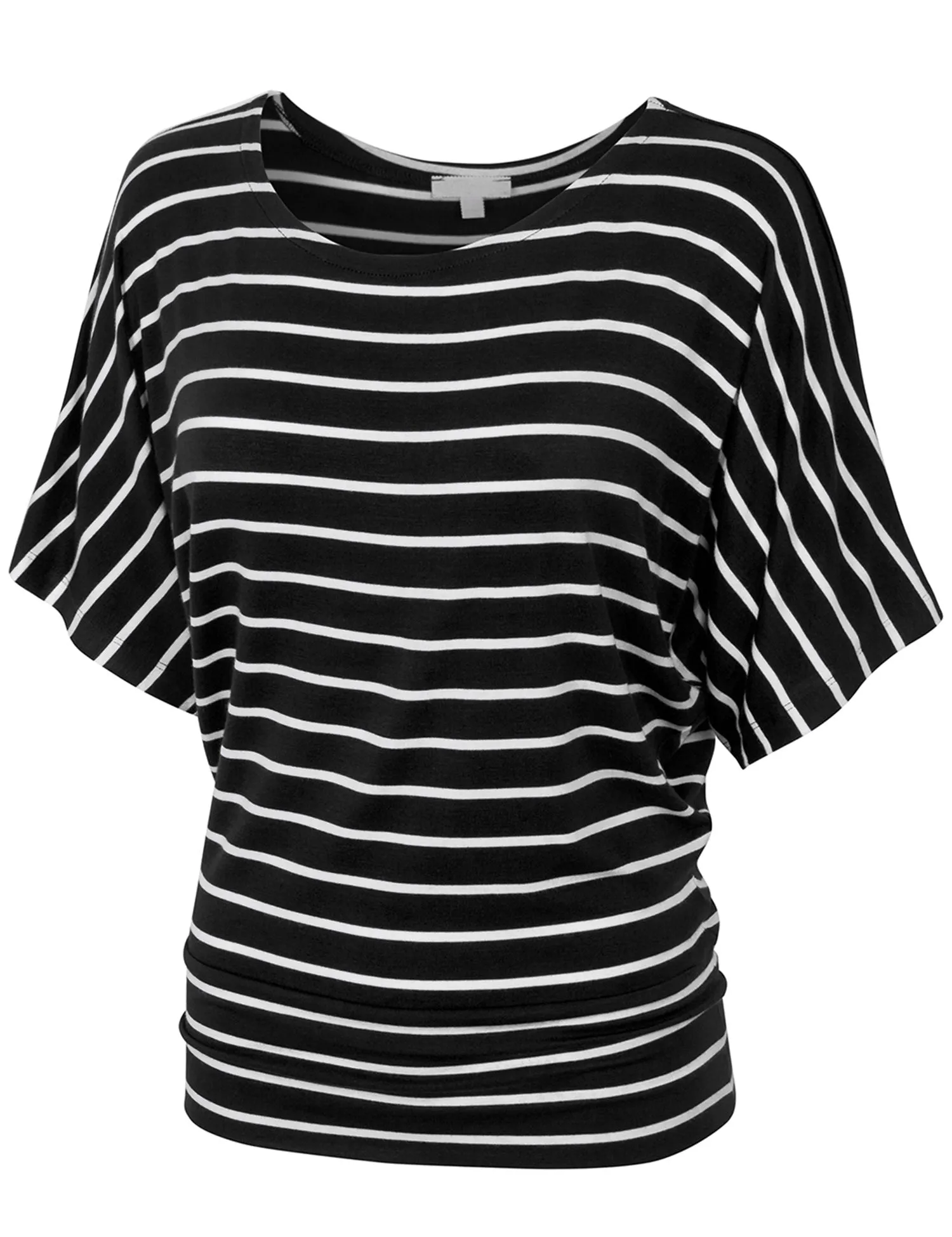 [Clearance] Womens Round Neck Striped Dolman Sleeve Casual Drape Top T-Shirt