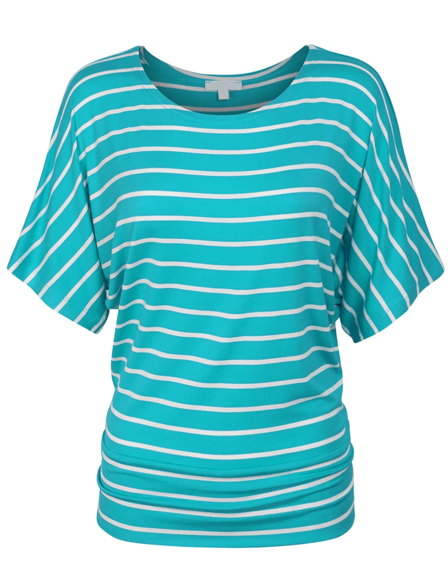 [Clearance] Womens Round Neck Striped Dolman Sleeve Casual Drape Top T-Shirt