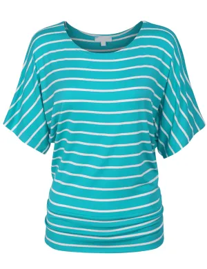 [Clearance] Womens Round Neck Striped Dolman Sleeve Casual Drape Top T-Shirt