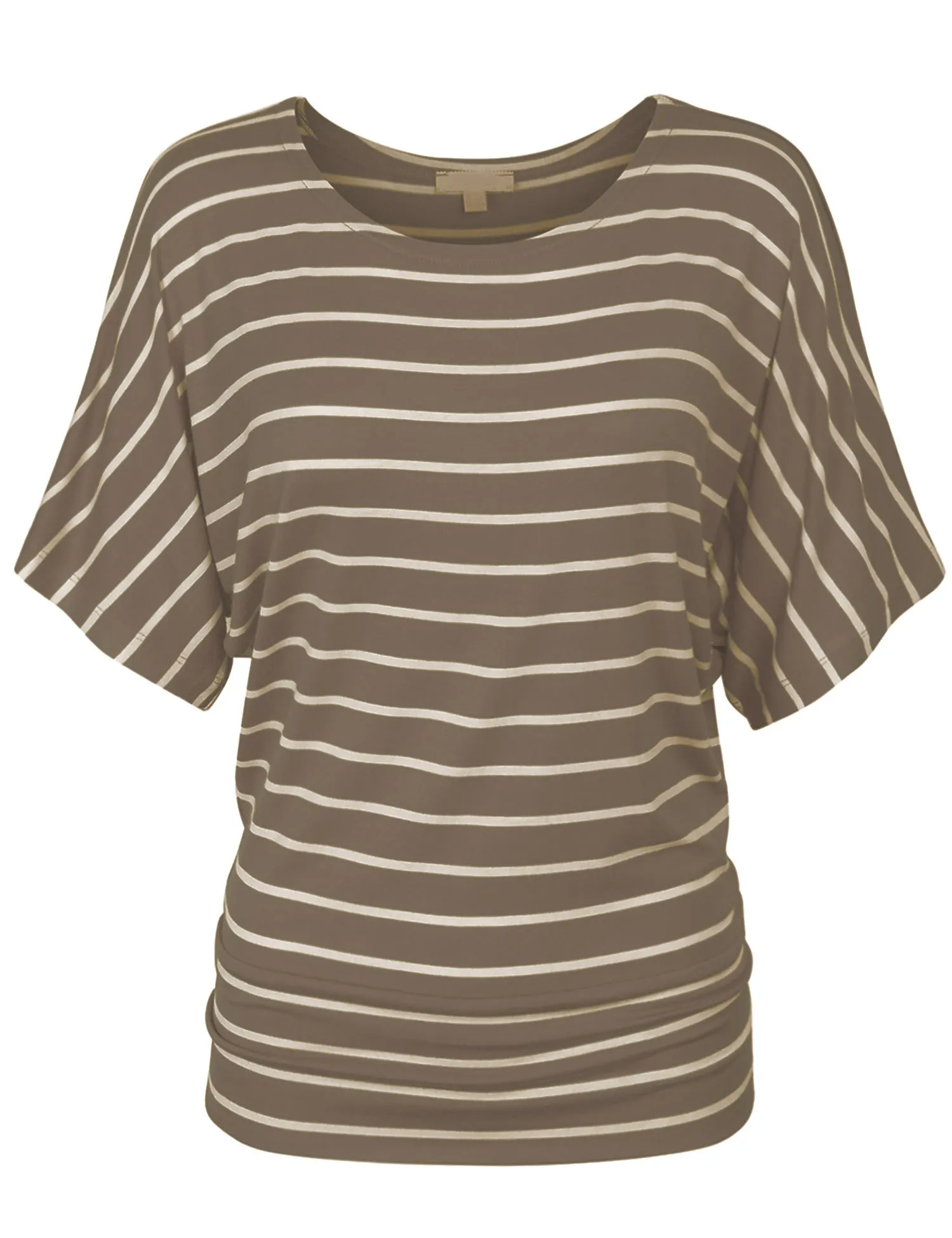 [Clearance] Womens Round Neck Striped Dolman Sleeve Casual Drape Top T-Shirt