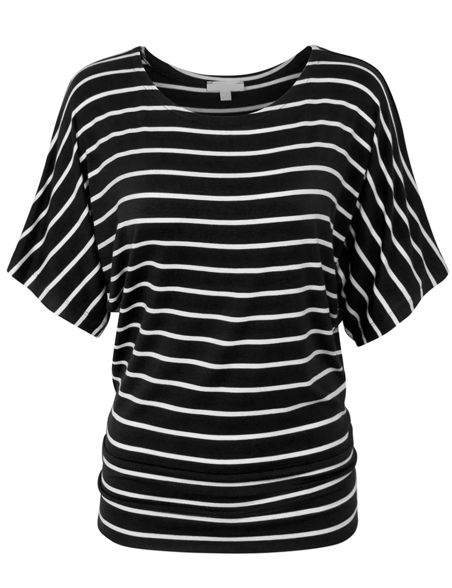 [Clearance] Womens Round Neck Striped Dolman Sleeve Casual Drape Top T-Shirt