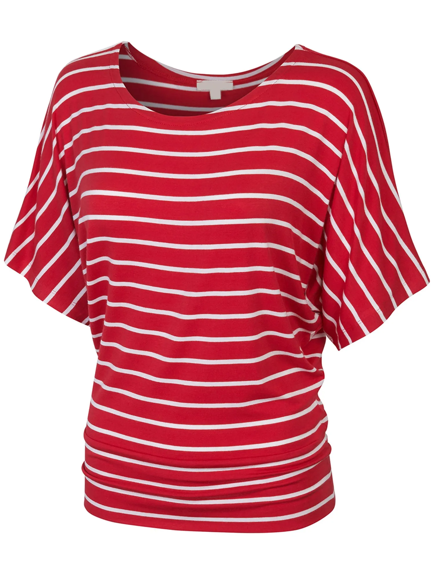 [Clearance] Womens Round Neck Striped Dolman Sleeve Casual Drape Top T-Shirt