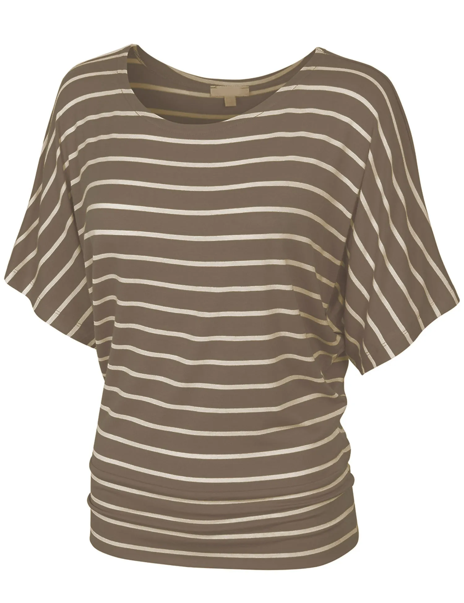 [Clearance] Womens Round Neck Striped Dolman Sleeve Casual Drape Top T-Shirt