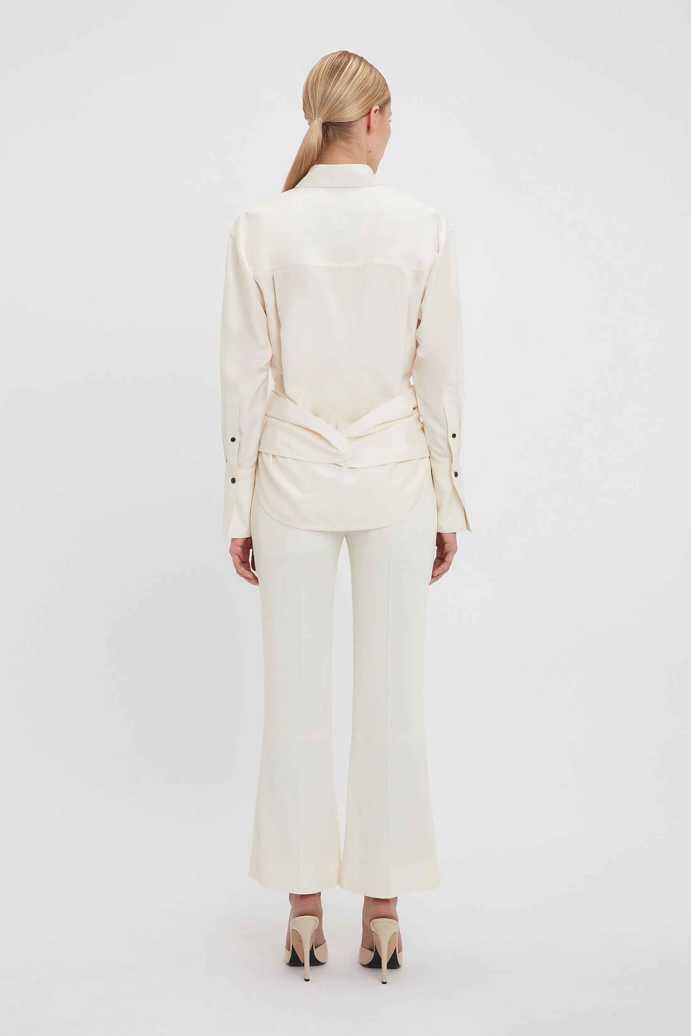 Cropped Kick Cotton Trousers In Off White