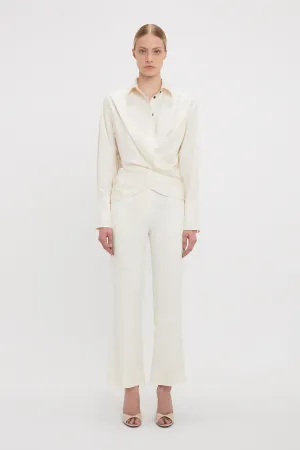 Cropped Kick Cotton Trousers In Off White