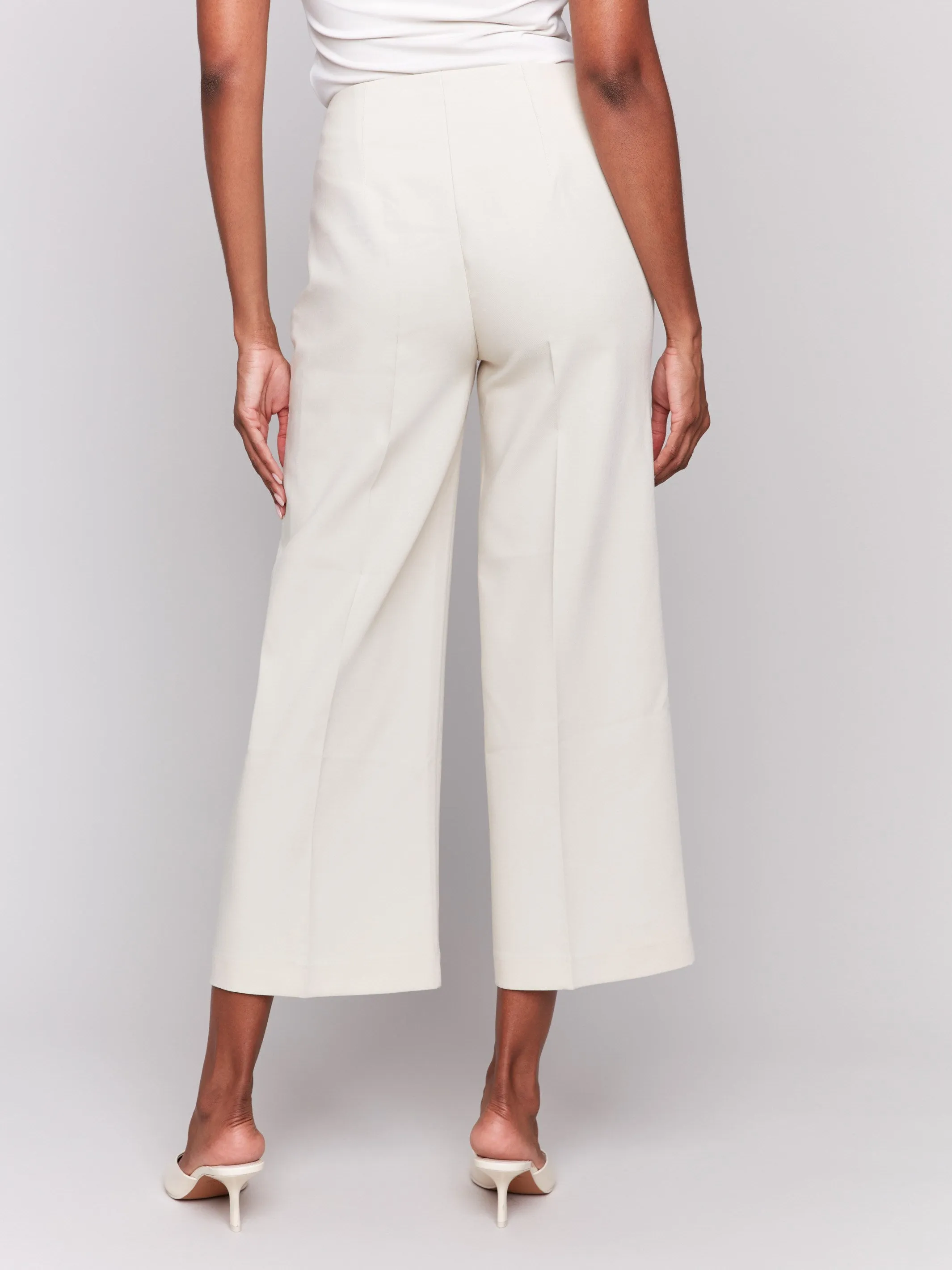 Cropped Wide Leg Pants - Beige
