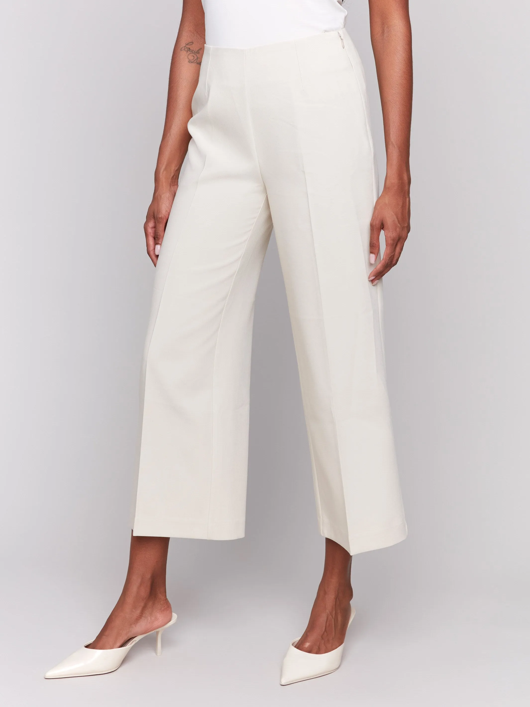 Cropped Wide Leg Pants - Beige