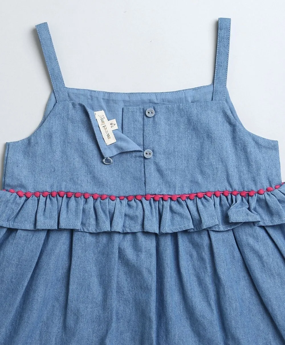 Denim Floral Embroidery Top & White Linen Shorts Co-ord Set