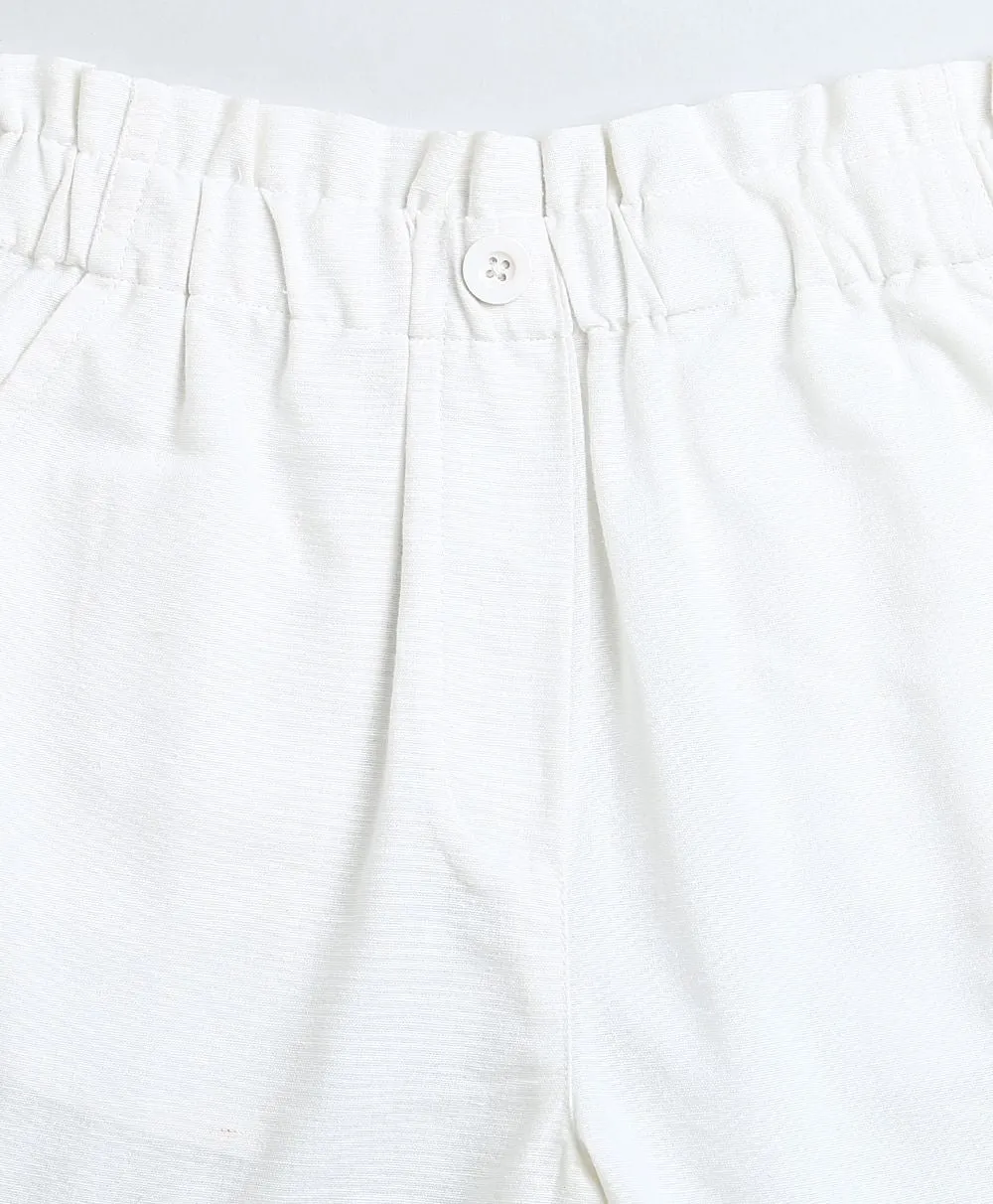 Denim Floral Embroidery Top & White Linen Shorts Co-ord Set