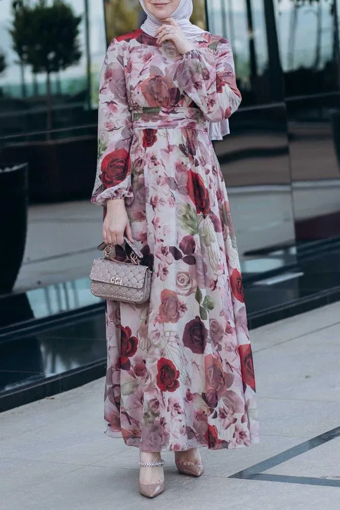 Didem lantern-sleeve floral-print dress
