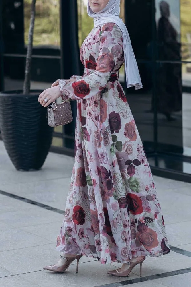 Didem lantern-sleeve floral-print dress